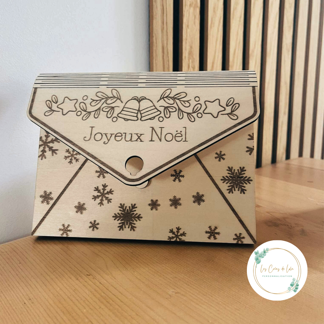 Enveloppe cadeau Noël bois personnalisable