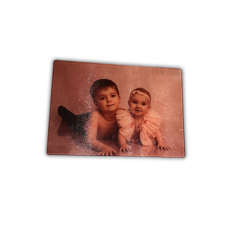 planche à découper en verre personnalisée avec photo