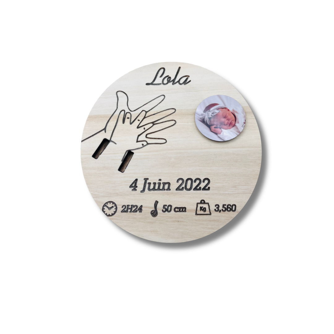 Plaque pour bracelet de naissance avec photo personnalisée