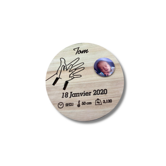 Plaque pour bracelet de naissance avec photo personnalisée